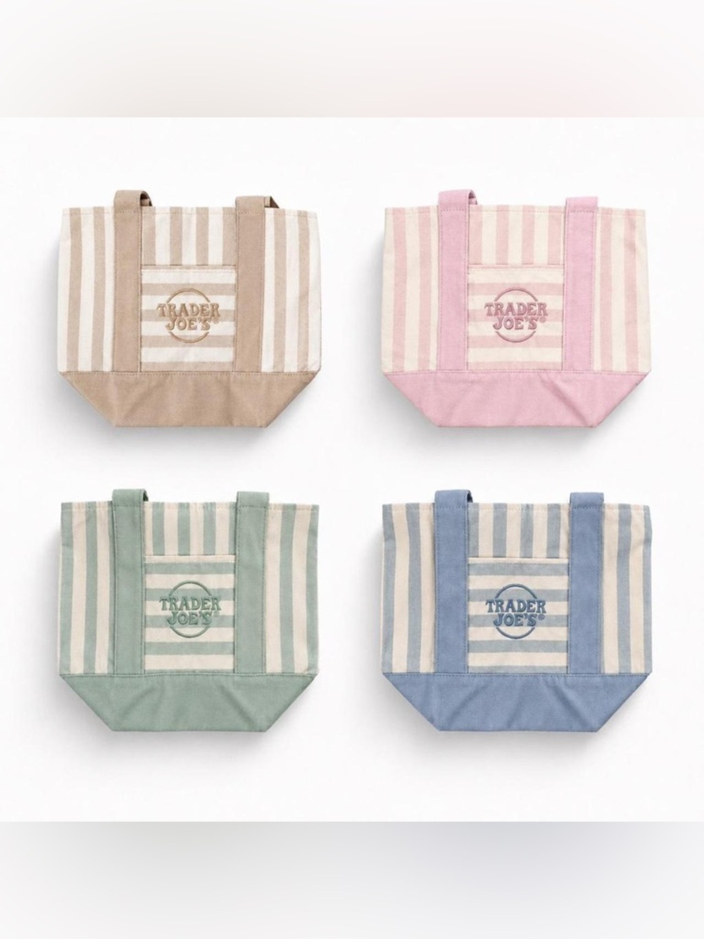 NWT! Trader Joe's Set of 4 Striped Pastel Mini Canvas Totes